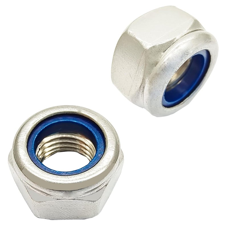 DGZ 5Pcs M12 x 1.5mm Metric Fine Thread Nylon Insert Lock Nuts, 304 Stainless Steel Non-Slip Self-Locking Nut, Silver - Image 1
